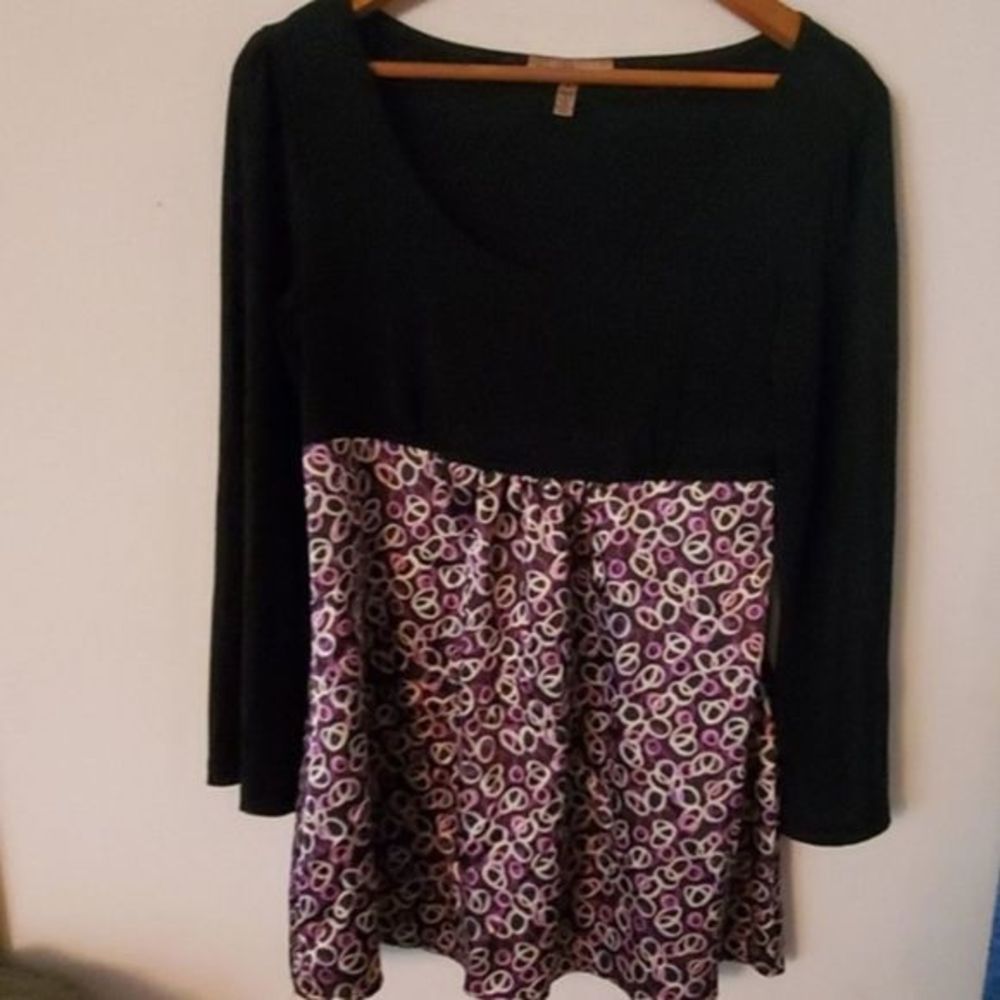 Notations Multi Color Long Sleeve Babydoll Blouse M